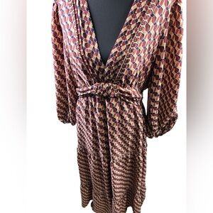 Max Studio Long Sleeve Dress - Burgundy and Black